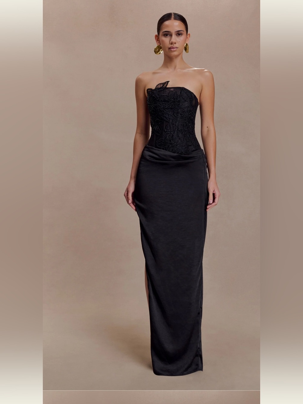 Meshki - Asha - Floral Mesh And Satin Maxi Dress - Black - Size M - NWOT